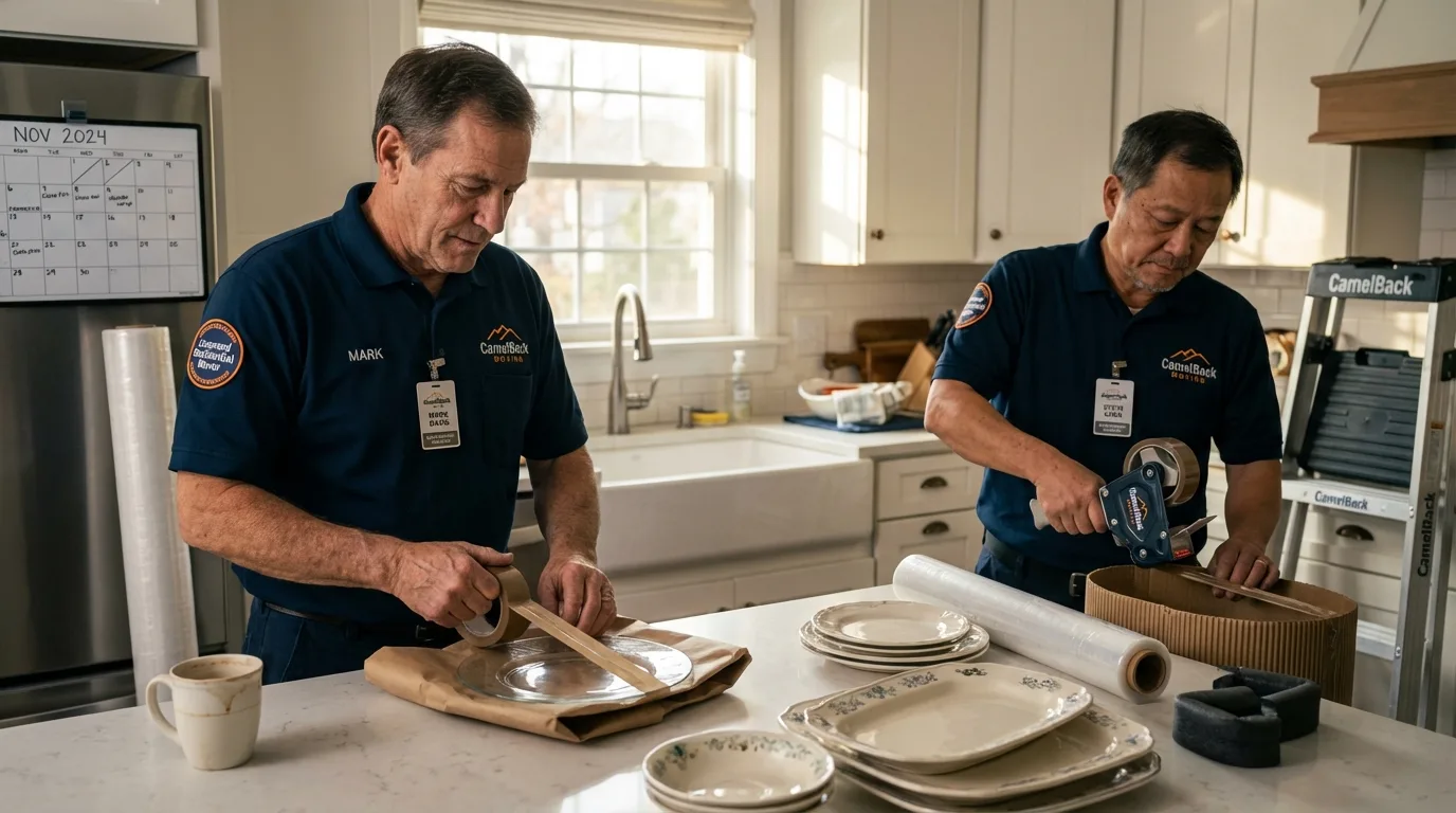 Professional crew packing kitchen dishware in Lakehurst, NJ